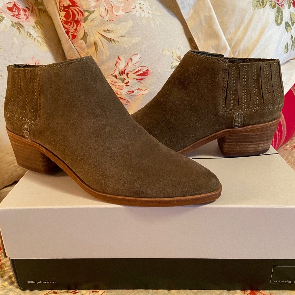 Dolce Vita Suede Booties, 7, Moss